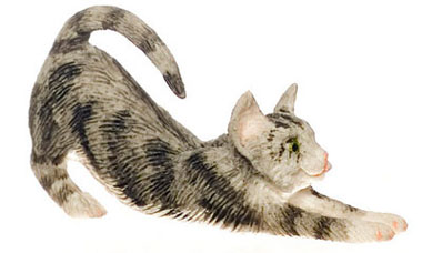 Dollhouse Miniature Stretching, Gray, Cat